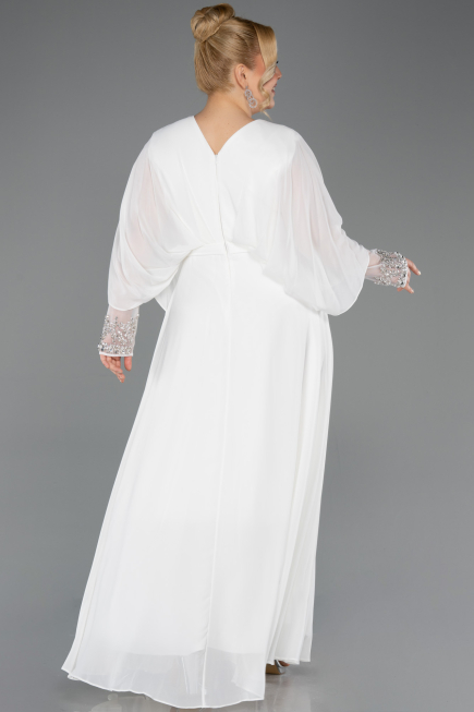Kleider in Großen Größen Lang Chiffon Weiß ABU5860