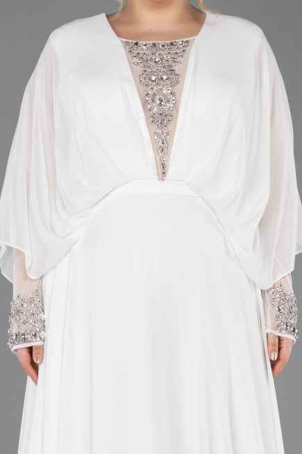 Kleider in Großen Größen Lang Chiffon Weiß ABU5860