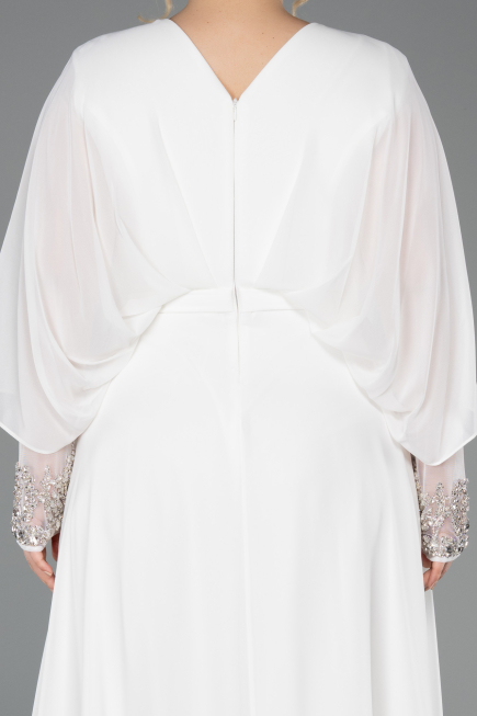 Kleider in Großen Größen Lang Chiffon Weiß ABU5860
