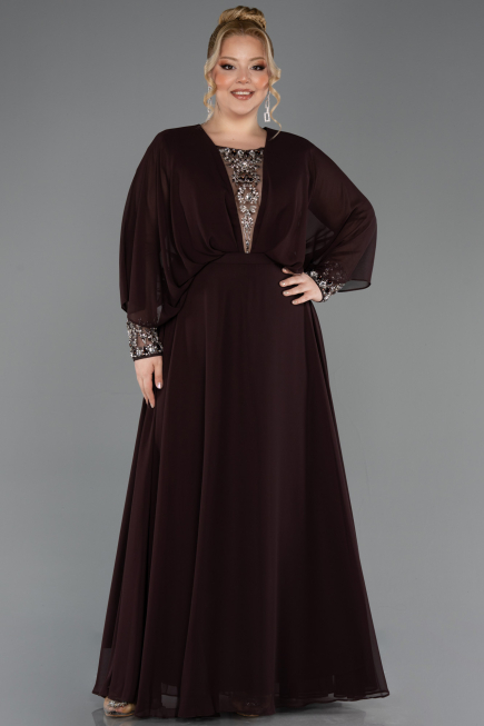 Kleider in Großen Größen Lang Chiffon Braun ABU5860