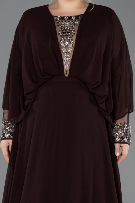 Kleider in Großen Größen Lang Chiffon Braun ABU5860