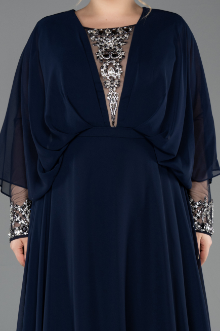 Kleider in Großen Größen Lang Chiffon Marineblau ABU5860