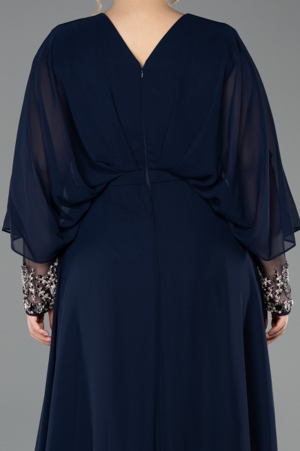 Kleider in Großen Größen Lang Chiffon Marineblau ABU5860