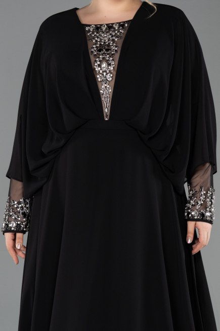 Kleider in Großen Größen Lang Chiffon Schwarz ABU5860