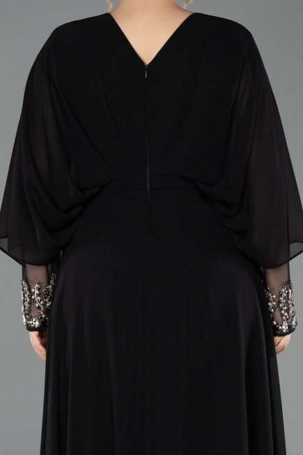 Kleider in Großen Größen Lang Chiffon Schwarz ABU5860