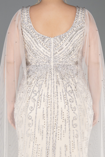 Abendkleid in Übergröße Lang Steinbesetzt Beige ABU5752