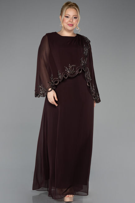 Abendkleid in Übergröße Lang Chiffon Braun ABU5852