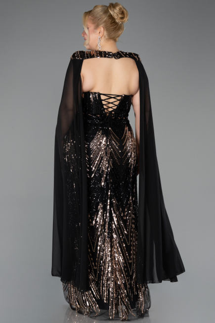 Abendkleid in Übergröße Lang Schuppig Schwarz ABU5830