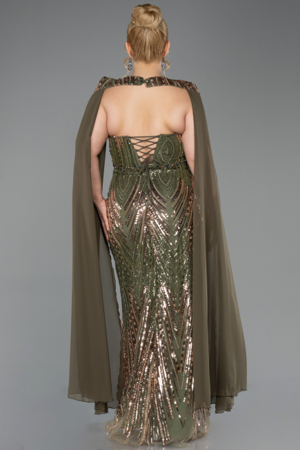 Abendkleid in Übergröße Lang Schuppig Khaki ABU5830