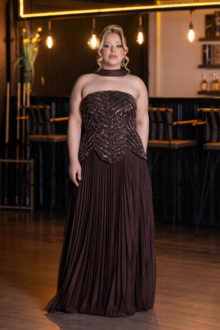 Abendkleid in Übergröße Lang Braun ABU5856