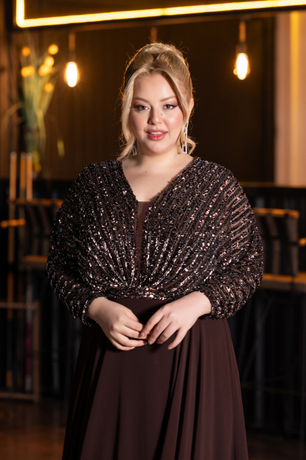 Kleider in Großen Größen Lang Chiffon Braun ABU5859