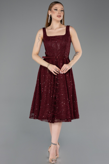 Abendkleid Midi Spitze Weinrot ABK2549