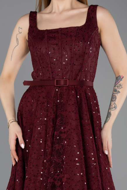 Abendkleid Midi Spitze Weinrot ABK2549