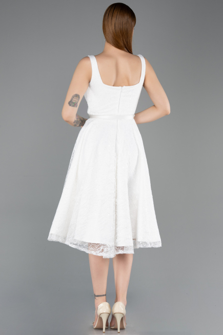 Abendkleid Midi Spitze Weiß ABK2549