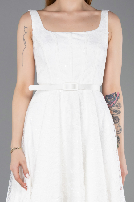 Abendkleid Midi Spitze Weiß ABK2549