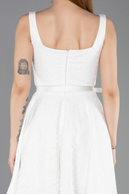 Abendkleid Midi Spitze Weiß ABK2549