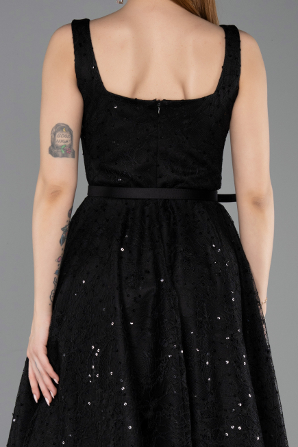 Abendkleid Midi Spitze Schwarz ABK2549