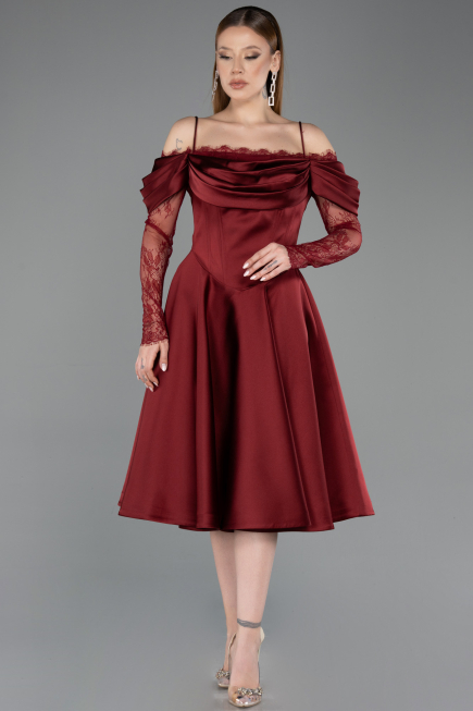 Partykleid Midi Satin Weinrot ABK2552
