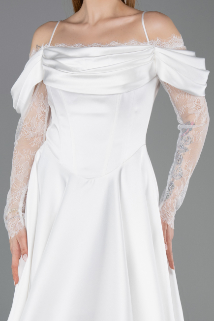 Partykleid Midi Satin Weiß ABK2552
