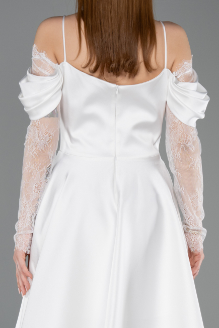 Partykleid Midi Satin Weiß ABK2552