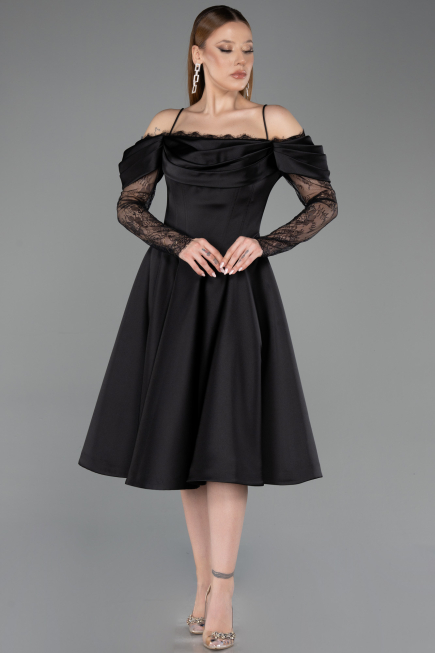 Partykleid Midi Satin Schwarz ABK2552