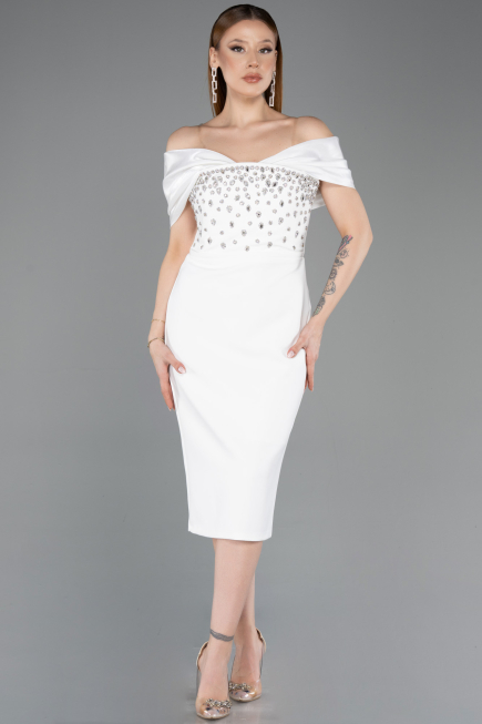 Abendkleid Midi Weiß ABK2555