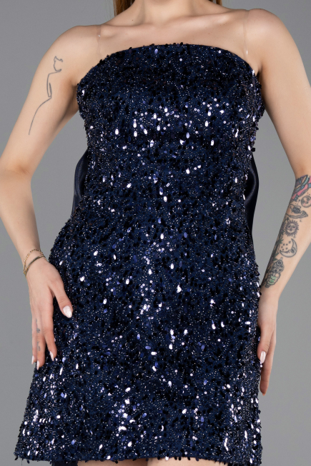 Partykleid Kurz Schuppig Marineblau ABK2556