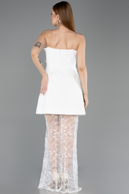 Abendkleid Kurz Spitze Weiß ABK2557