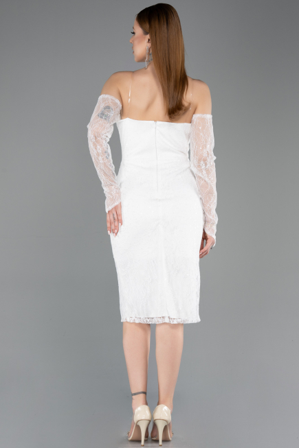 Partykleid Midi Spitze Weiß ABK2558