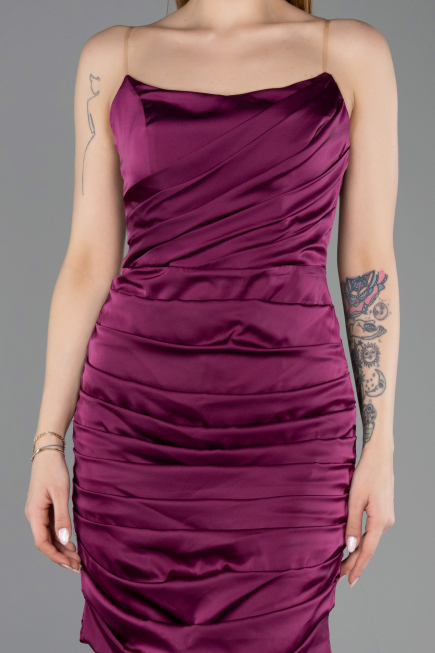 Partykleid Kurz Satin Pflaume ABK2561