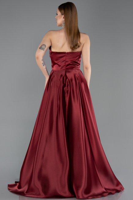 Weinrot Abendkleid Satin Lang ABU4561