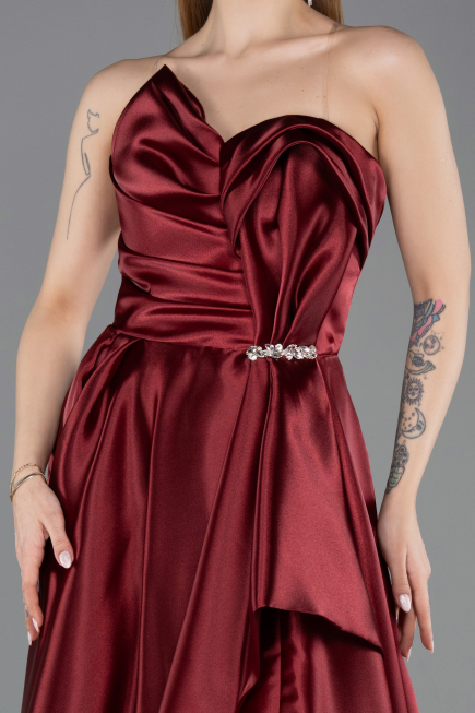 Weinrot Abendkleid Satin Lang ABU4561