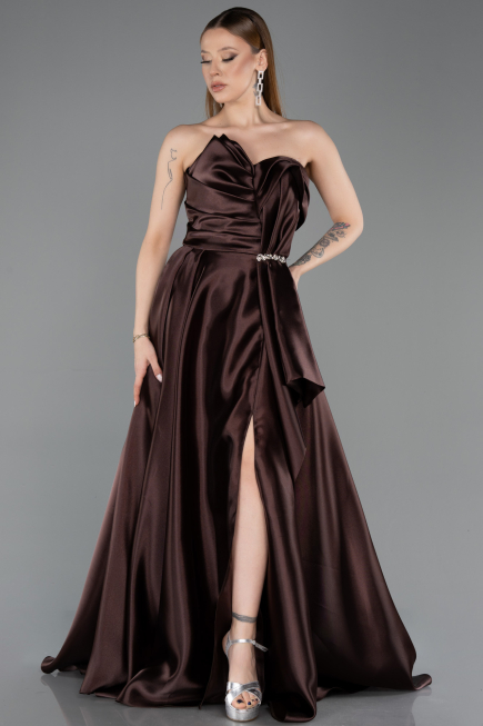Braun Abendkleid Satin Lang ABU4561