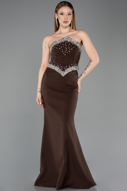 Abendkleid im Meerjungfrau-Stil Lang Braun ABU5866