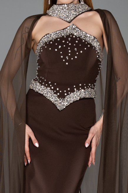 Abendkleid im Meerjungfrau-Stil Lang Braun ABU5866