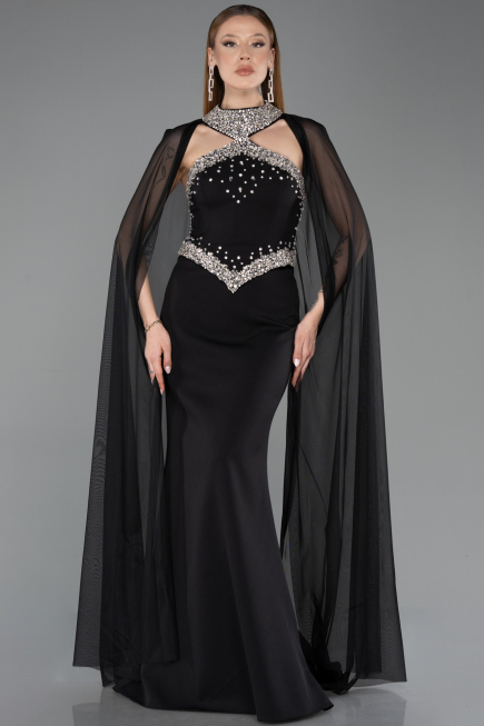 Abendkleid im Meerjungfrau-Stil Lang Schwarz ABU5866