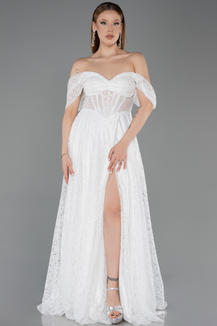 Standesamtkleid Lang Spitze Weiß ABU5867