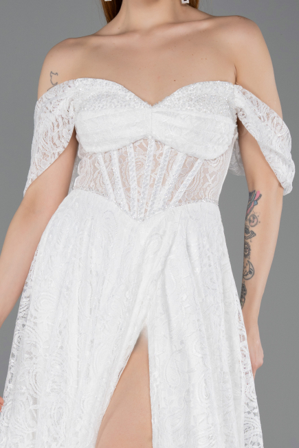 Standesamtkleid Lang Spitze Weiß ABU5867