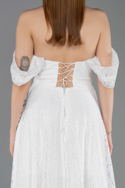 Standesamtkleid Lang Spitze Weiß ABU5867