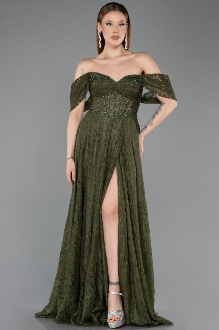 Standesamtkleid Lang Spitze Khaki ABU5867