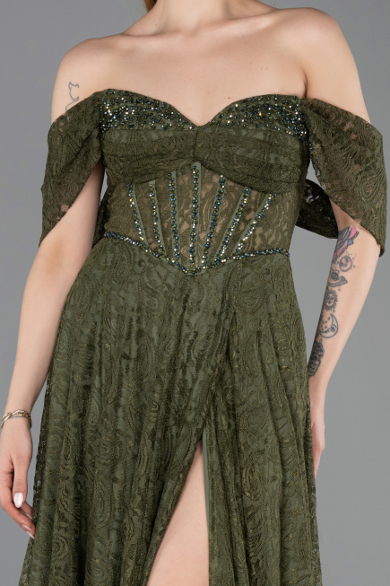 Standesamtkleid Lang Spitze Khaki ABU5867