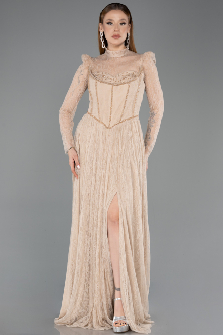 Standesamtkleid Lang Spitze Beige ABU5887