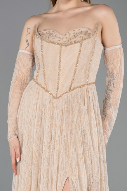 Standesamtkleid Lang Spitze Beige ABU5887