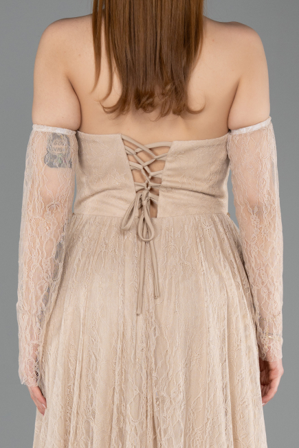 Standesamtkleid Lang Spitze Beige ABU5887