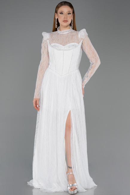Standesamtkleid Lang Spitze Weiß ABU5887
