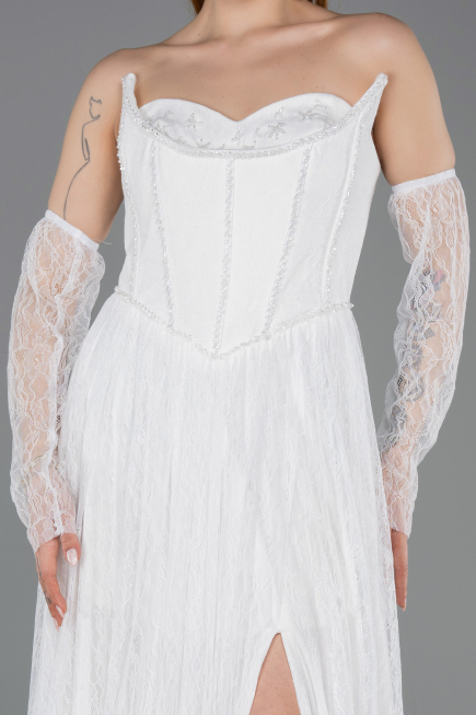 Standesamtkleid Lang Spitze Weiß ABU5887