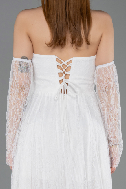 Standesamtkleid Lang Spitze Weiß ABU5887