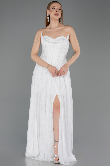 Standesamtkleid Lang Spitze Weiß ABU5887