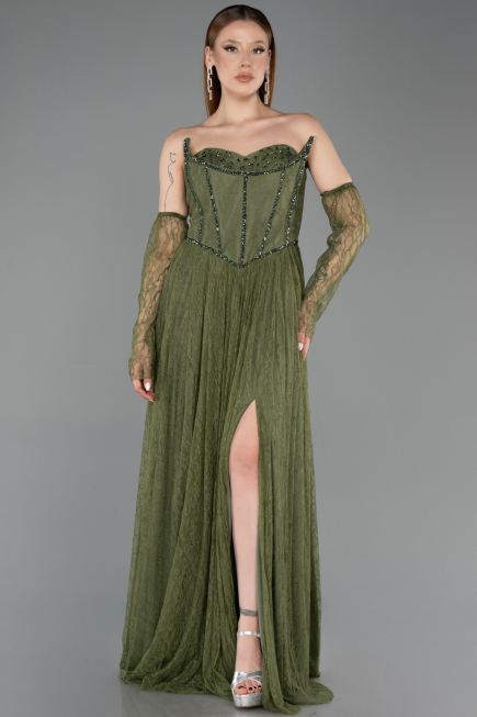 Standesamtkleid Lang Spitze Khaki ABU5887
