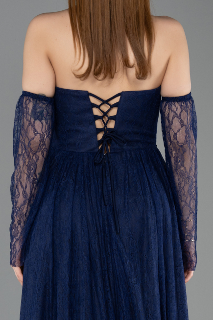 Standesamtkleid Lang Spitze Marineblau ABU5887